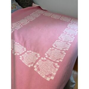 Vintage Beacon Pink Floral Print Wool Twin Blanket or Throw MCM